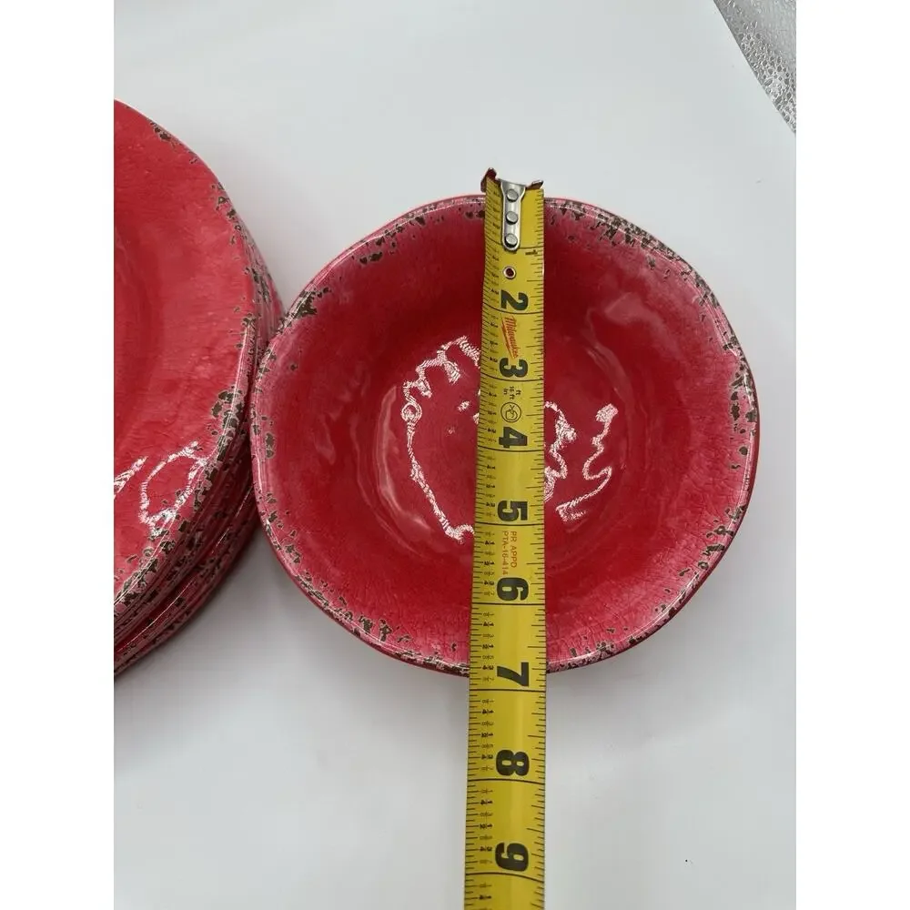 Pier 1 Carmelo Red Melamine Dinnerware Set 10 Pc 11” Plates 7” Bowls Rare